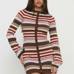 Princess Polly Striped Mini Dress - Red, Blue, Brown, Cream